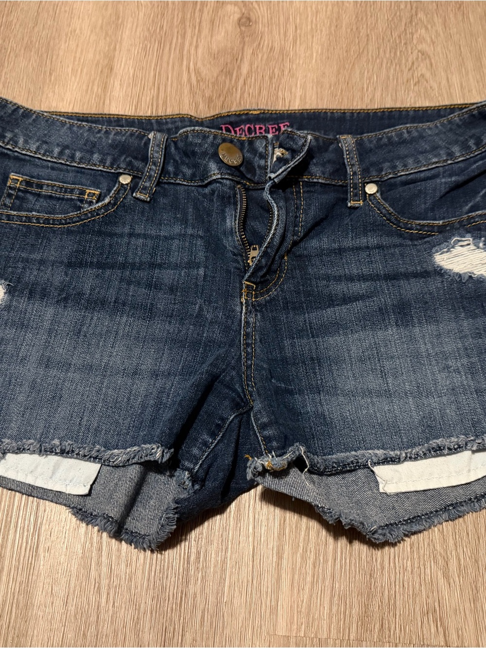 Decree Dark Blue Distressed Denim Cutoff Shorts